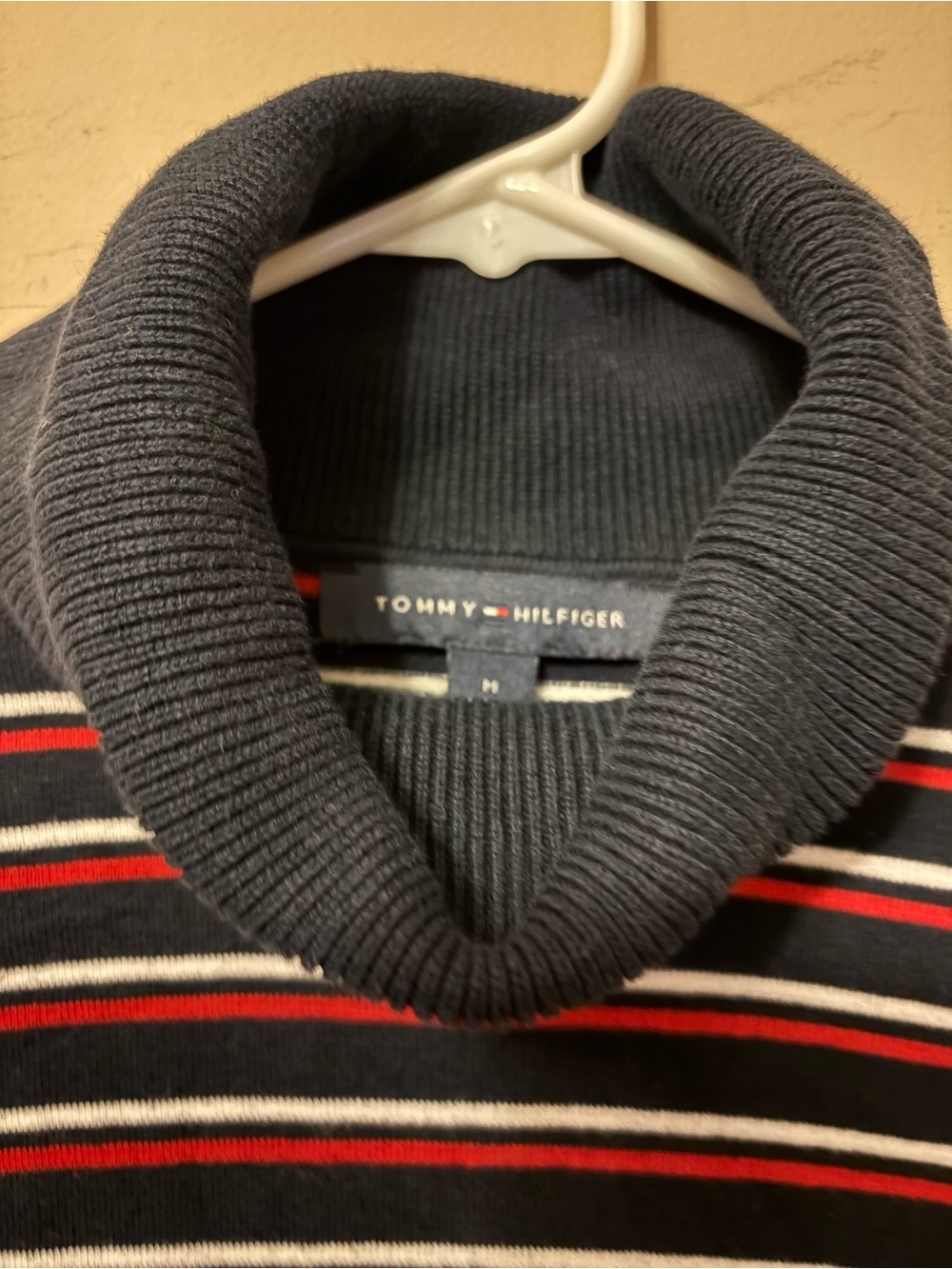 Tommy Hilfiger Navy Turtleneck Sweater with Red and White Stripes - Picture 7 of 8